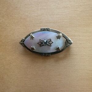 Vintage Mother of Pearl Marquise Brooch with Deco Accents